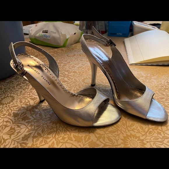 Silver open toe pumps - Picture 2 of 4
